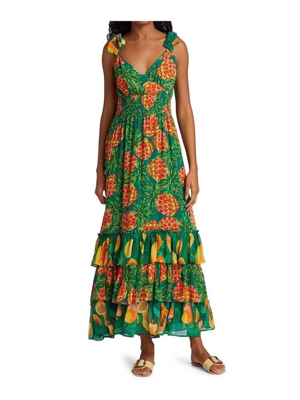 Pineapple Galore Smocked Waist Maxi Dress by Farm Rio Medium Like New